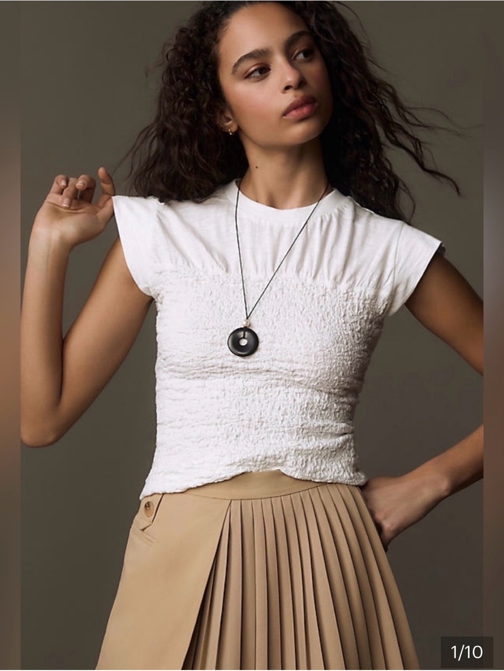 Women's White Smocked Short-Sleeve Top - Anthropologie (Maeve)